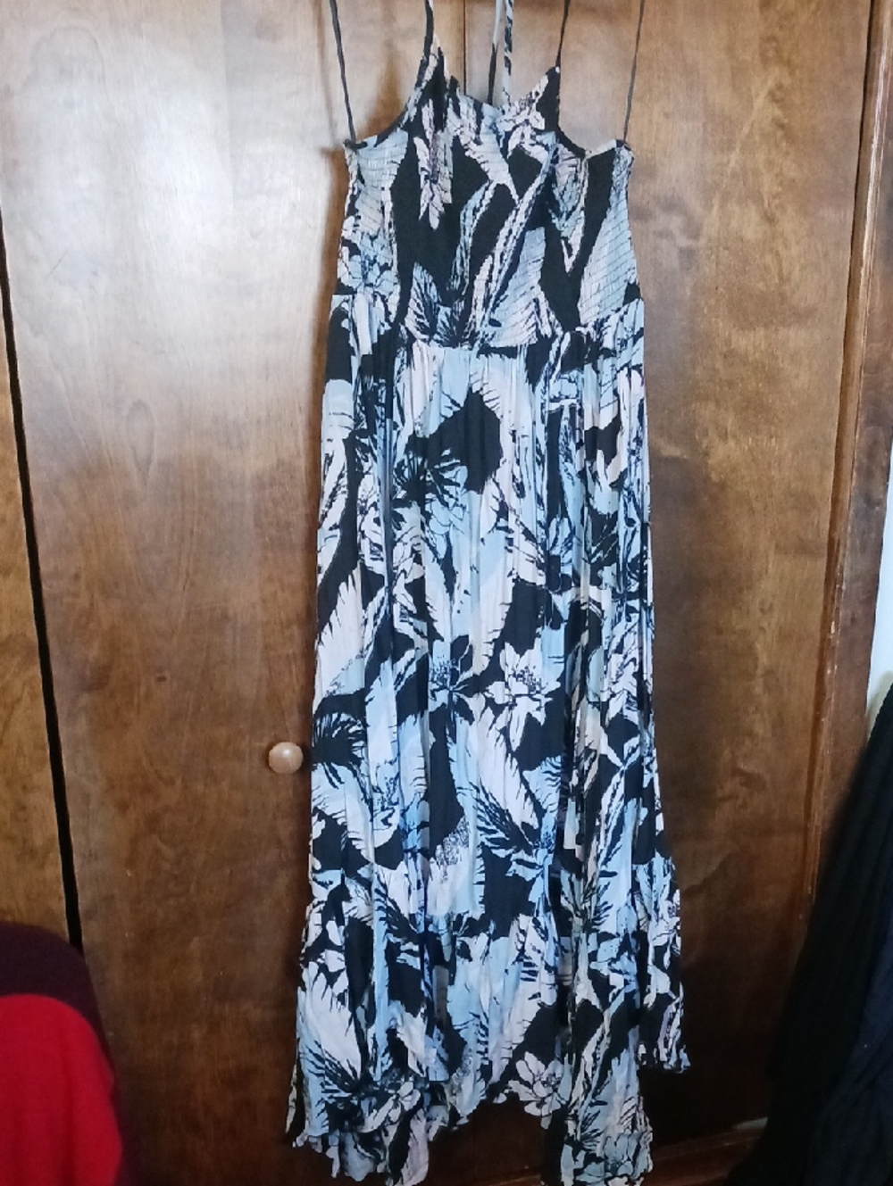 Free People Black & White Floral Maxi Dress with Blue Accents
